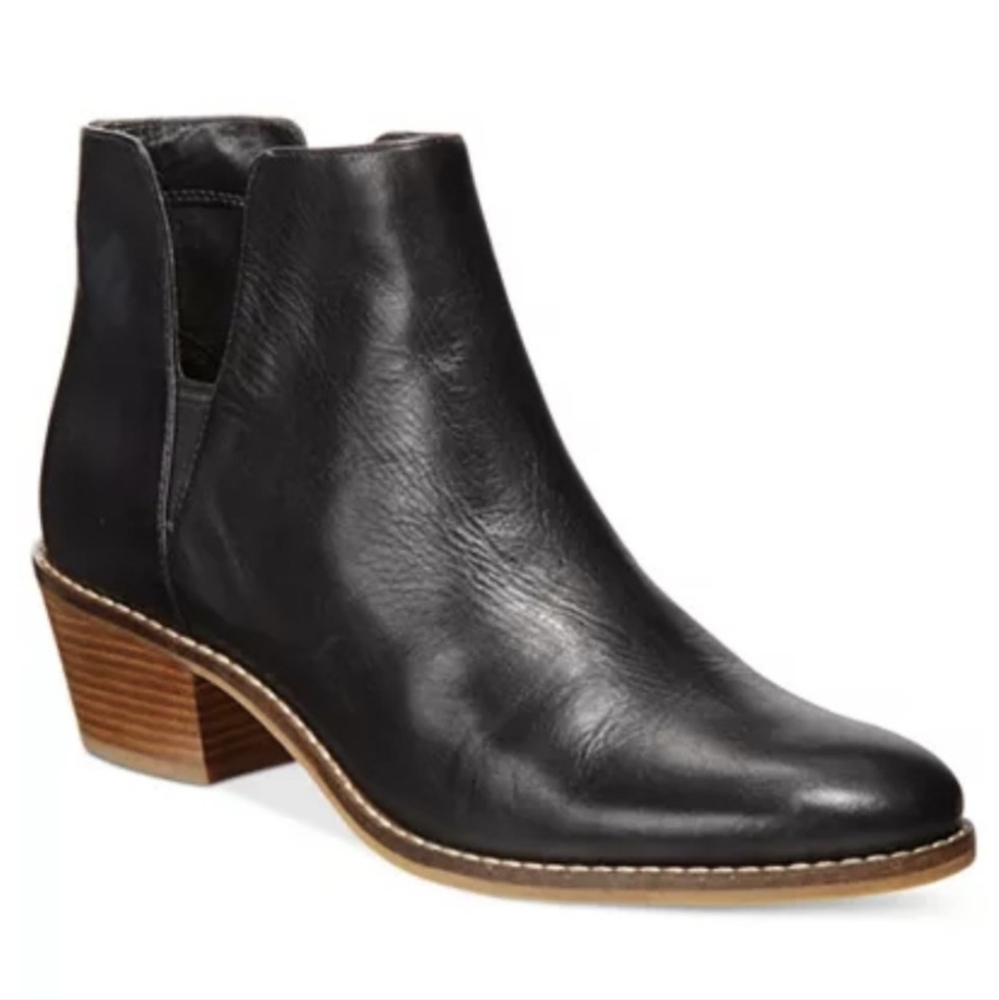 Cole Haan Abbot Ankle Boot Leather Notched Pull On Block Heel Chelsea Black 9
